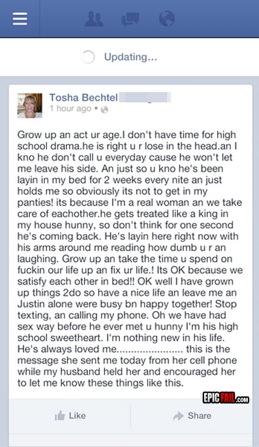 Scene: facebook Status TMI Fail