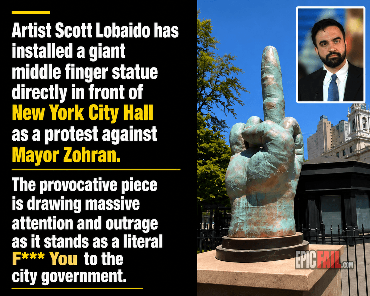 Artist Installs Giant Middle Finger to Mayor Zohran — fail moment