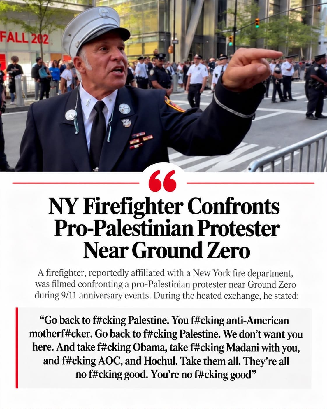 NY Firefighter Confronts Pro-Palestinian Protester Near Ground Zero — viral news clip