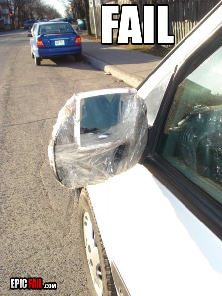 Cheap rear view mirror repair — fail moment