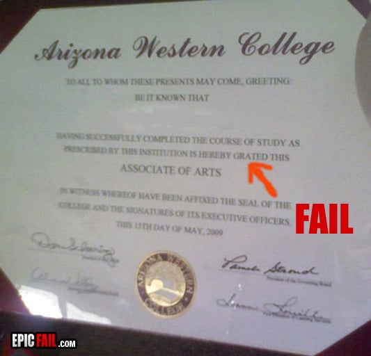 Moment: diploma Fail