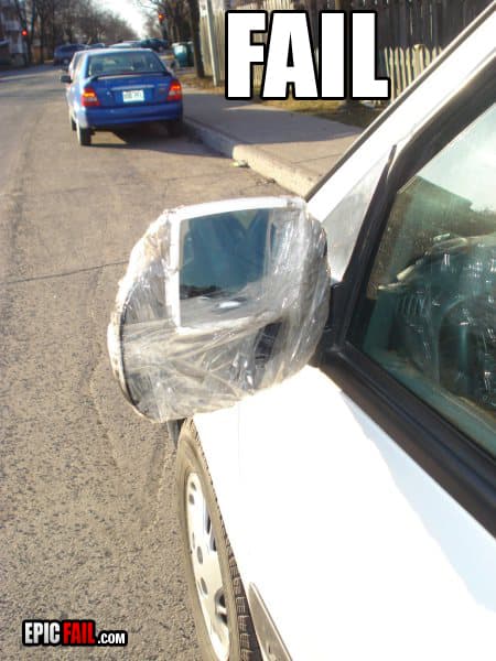 Cheap rear view mirror repair — fail moment