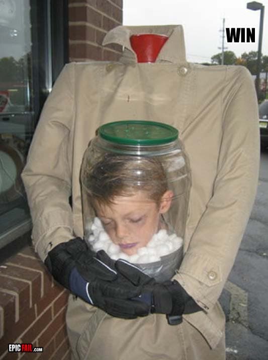 Caught on camera: halloween Costume Win Kid Head Bottle