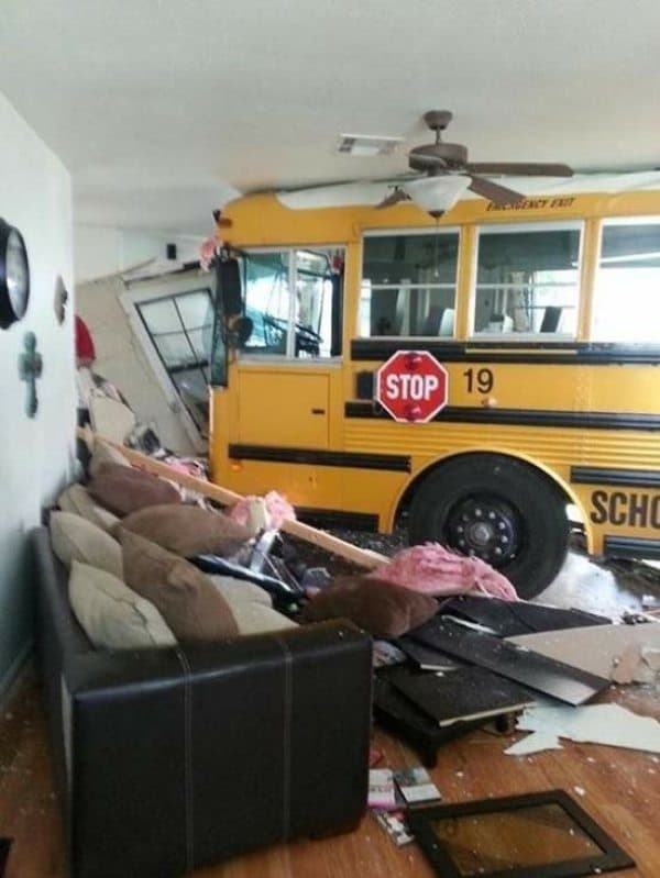 School bus crashes inside home — fail moment