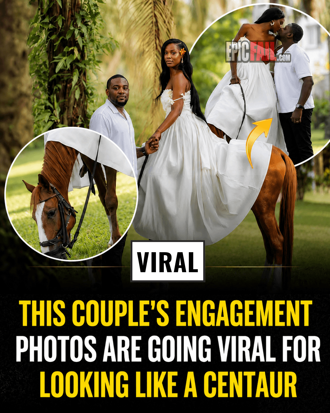THIS COUPLE’S ENGAGEMENT PHOTOS ARE GOING VIRAL FOR LOOKING LIKE A CENTAUR — fail moment