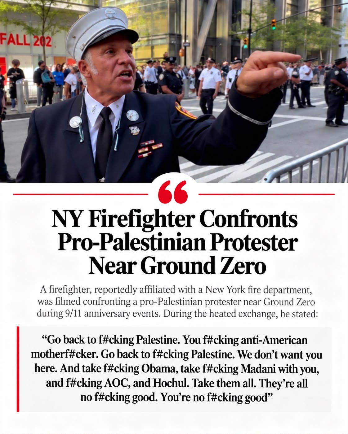 NY Firefighter Confronts Pro-Palestinian Protester Near Ground Zero — viral news clip
