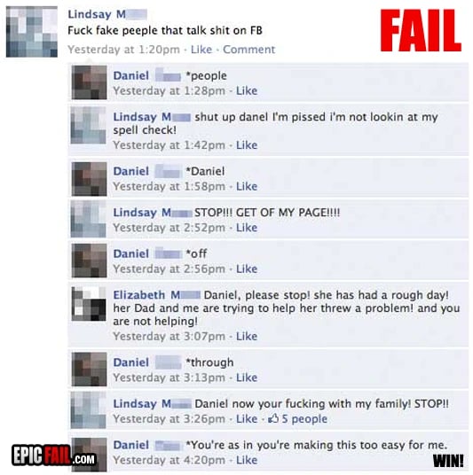 Scene: facebook Spelling Fail / Smartass Win