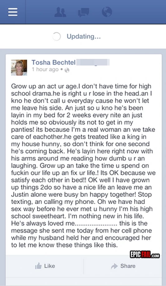 Scene: facebook Status TMI Fail