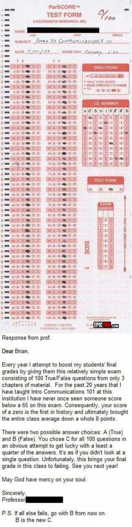 Caught on camera: classic β Student Fail