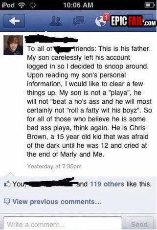 Scene: classic Facebook FAIL / Dad WIN