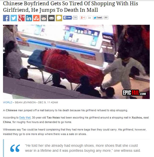 Chinese Boyfriend Gets So Tired Of Shopping With His Girlfriend, He Jumps To Death In Mall — fail moment