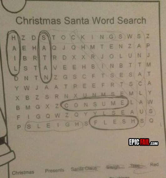 Caught on camera: christmas Word Search FAIL