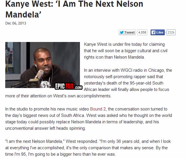 Kanye West : 'I am the next Nelson Mandela' — fail moment